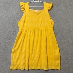 Yellow Ruffle Strap Babydoll Midi Dress Side Zip Flowy Summer Casual Plus 3X